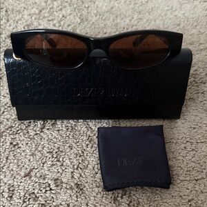 DEZI Black Frame Sunglasses with Brown Lenses and Matching Case